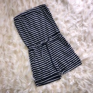 Women’s Navy and White Striped Strapless Romper